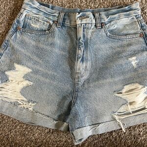 American Eagle Outfitters Blue Distressed Jean Shorts